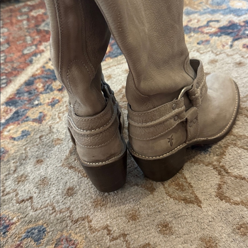 FRYE Taupe Leather Mid-Calf Western Boots - Picture 3 of 4